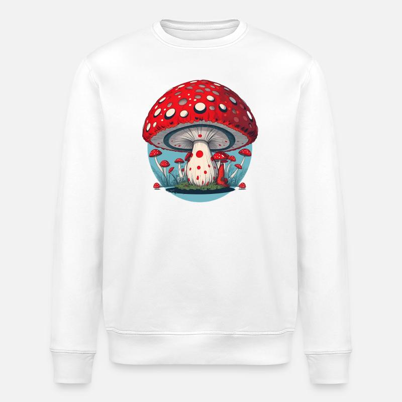 Red Mushroom - Toadstool - Lucky Mushroom - Stanley/Stella ROLLER Unisex Organic Sweatshirt - white