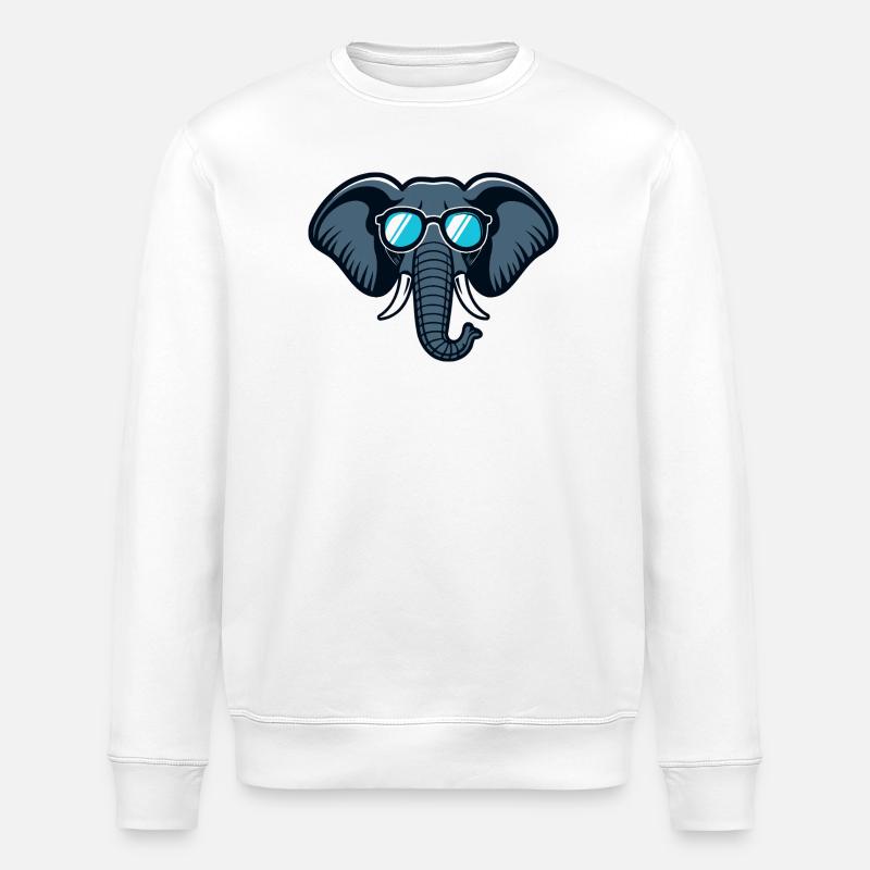Elephant Retro Glasses - Stanley/Stella ROLLER Unisex Organic Sweatshirt - white
