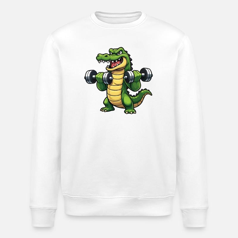 Krokodil Krafttraining Cartoon - Stanley/Stella Unisex Bio-Sweatshirt ROLLER - Weiß
