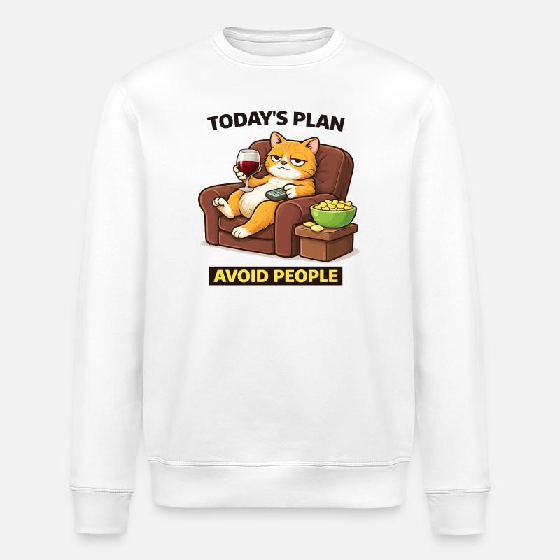 Today's Plan Avoid People Cat - Stanley/Stella ROLLER Unisex Organic Sweatshirt - white