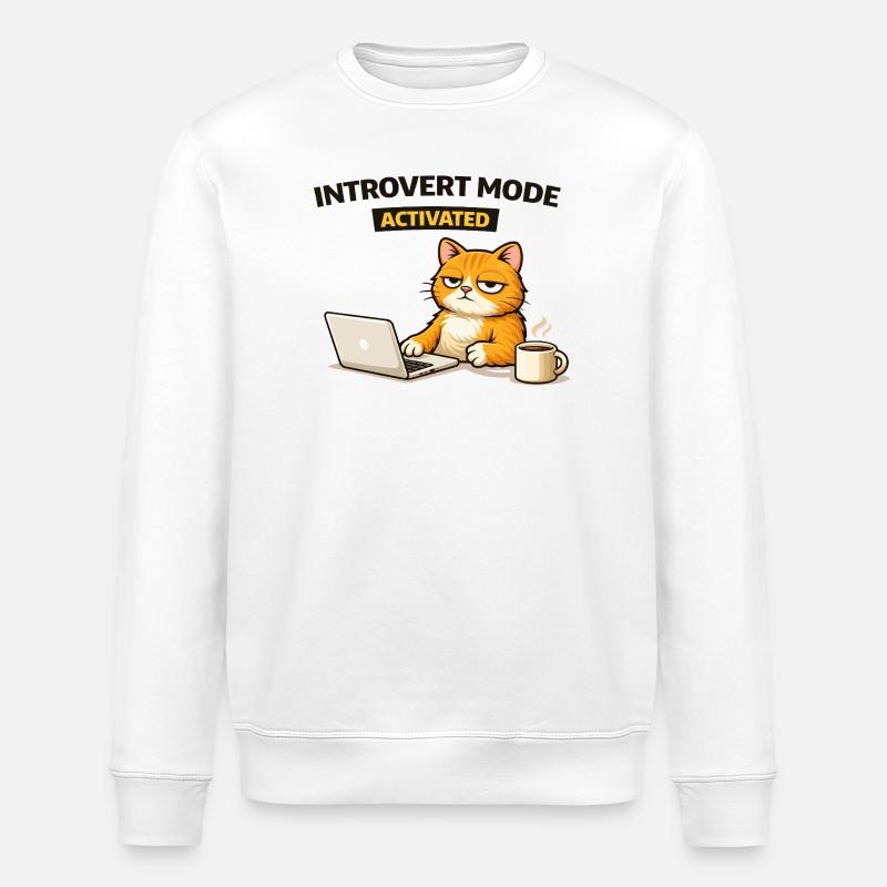 Introvert Mode Activated Cat - Stanley/Stella ROLLER Unisex Organic Sweatshirt - white