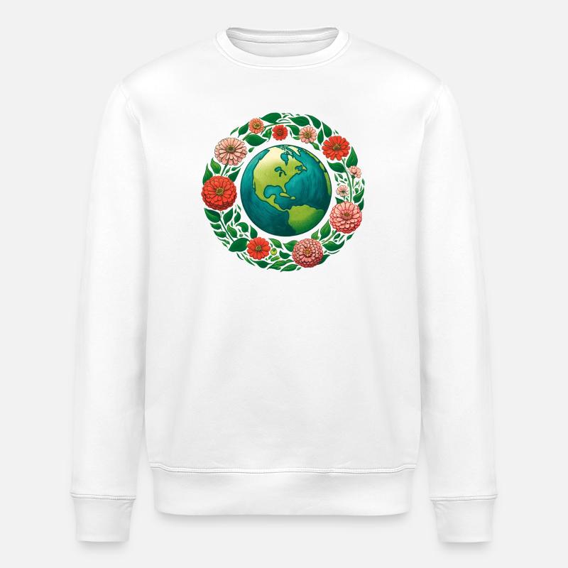 Erde in Blühendem Ring - Stanley/Stella Unisex Bio-Sweatshirt ROLLER - Weiß