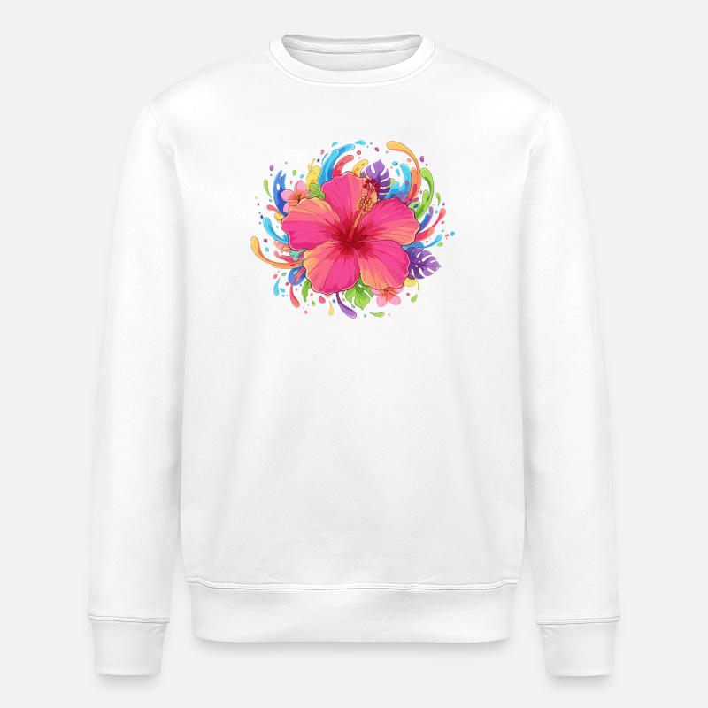 Hibiskusblüte Farbexplosion - Stanley/Stella Unisex Bio-Sweatshirt ROLLER - Weiß