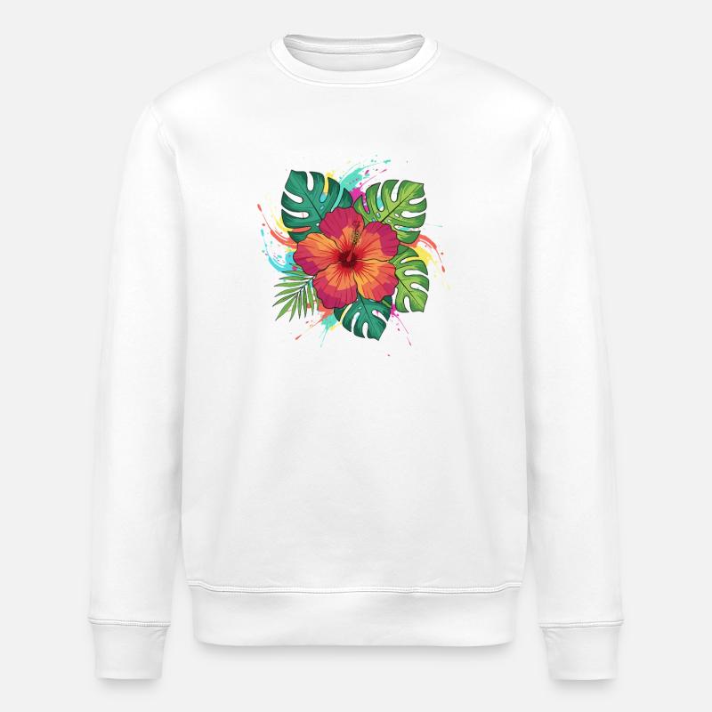 Tropischer Hibiskus Splash - Stanley/Stella Unisex Bio-Sweatshirt ROLLER - Weiß