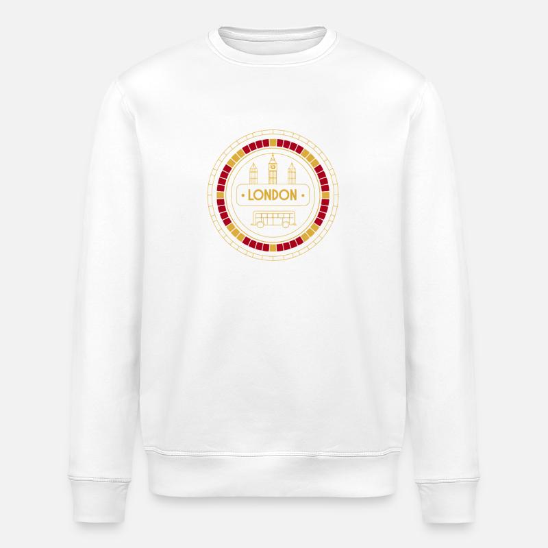 Écusson Londres or et bus - Sweat bio ROLLER Stanley/Stella Unisexe - blanc