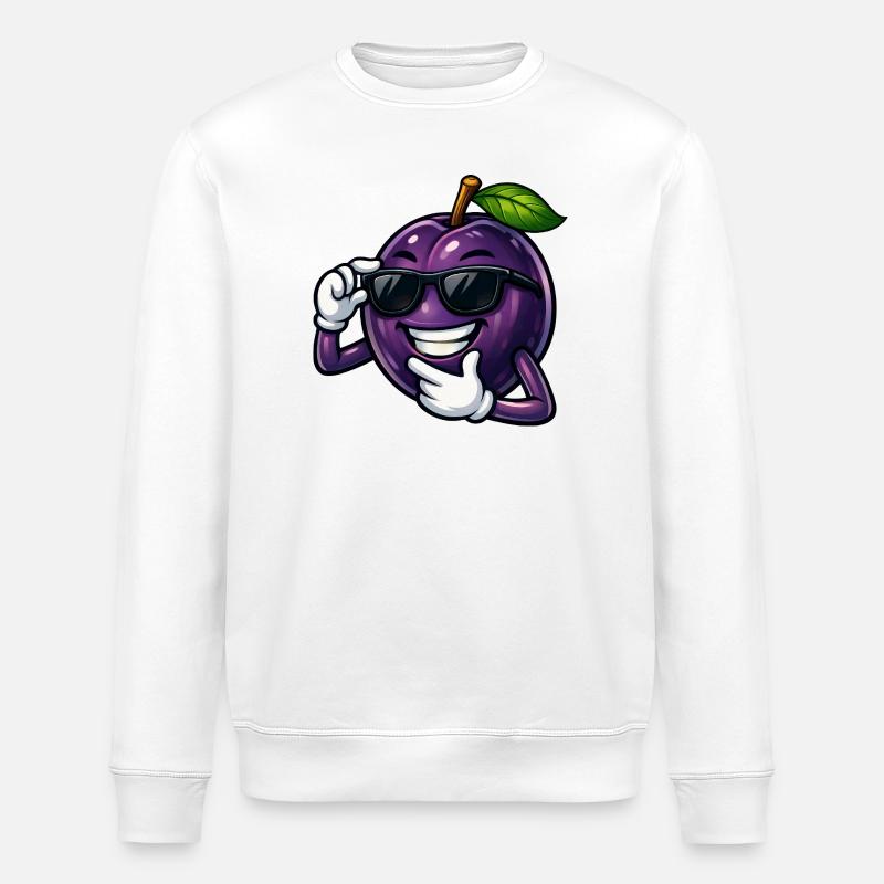 Coole Pflaume Cartoon Comic Obst Sommer - Stanley/Stella Unisex Bio-Sweatshirt ROLLER - Weiß