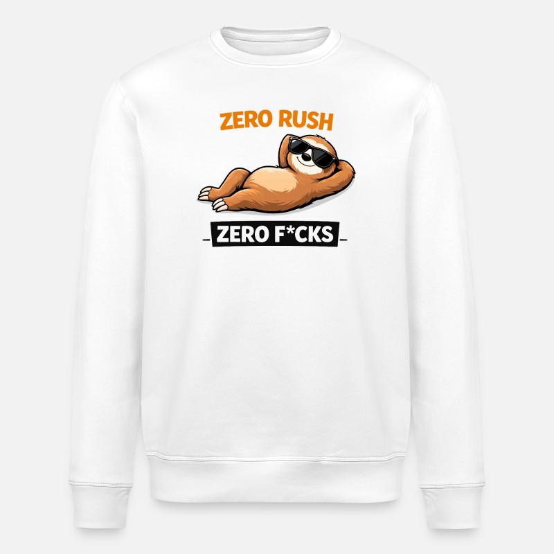 Zero Rush Sloth Chill Slogan - Stanley/Stella ROLLER Unisex Organic Sweatshirt - white