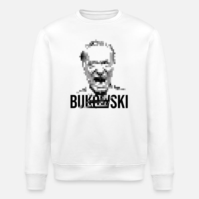 charles bukowski pixelated portrait design. - Stanley/Stella ROLLER Unisex Organic Sweatshirt - white