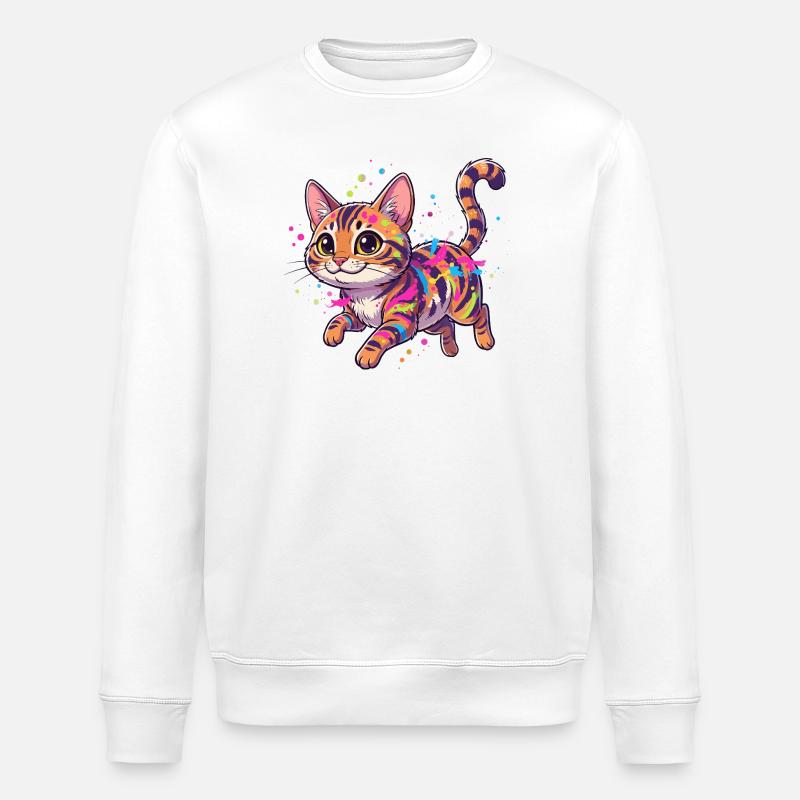 Bunte Katzen Splatterkunst - Stanley/Stella Unisex Bio-Sweatshirt ROLLER - Weiß