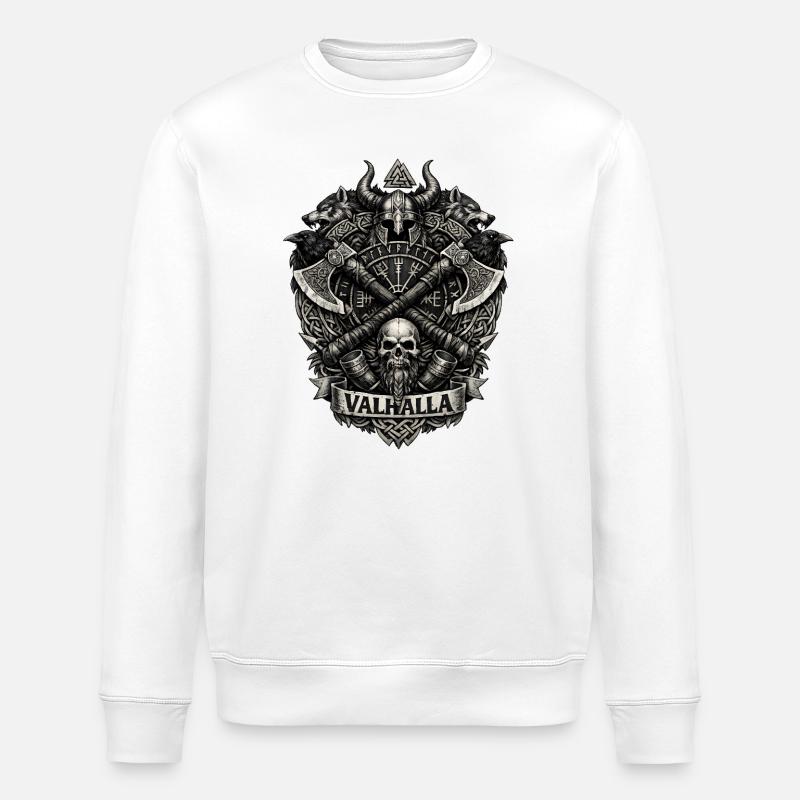 Valhalla-Wappen: Wikingerschädel und Äxte - Stanley/Stella Unisex Bio-Sweatshirt ROLLER - Weiß