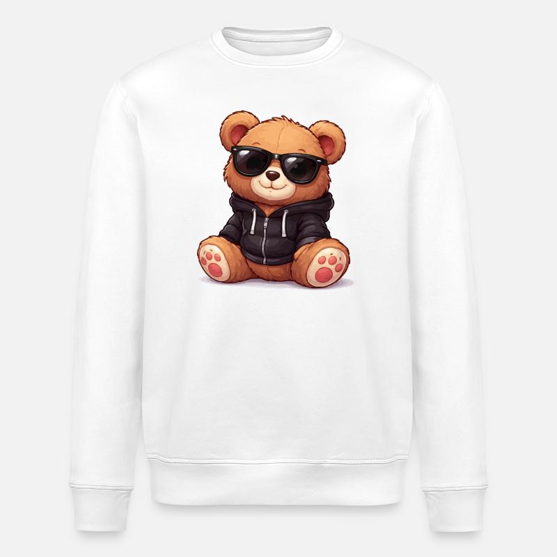 Cooler Hoodie-Teddy mit Sonnenbrille - Stanley/Stella Unisex Bio-Sweatshirt ROLLER - Weiß