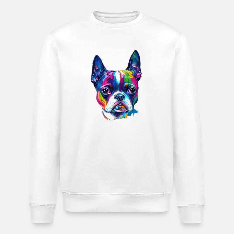 Farbenfrohes Boston-Terrier-Ölfarbe-Hundeporträt - Stanley/Stella Unisex Bio-Sweatshirt ROLLER - Weiß