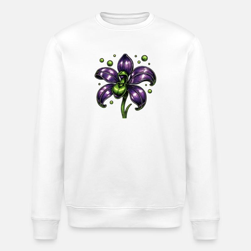 Lila Orchidee Blume Botanik - Stanley/Stella Unisex Bio-Sweatshirt ROLLER - Weiß