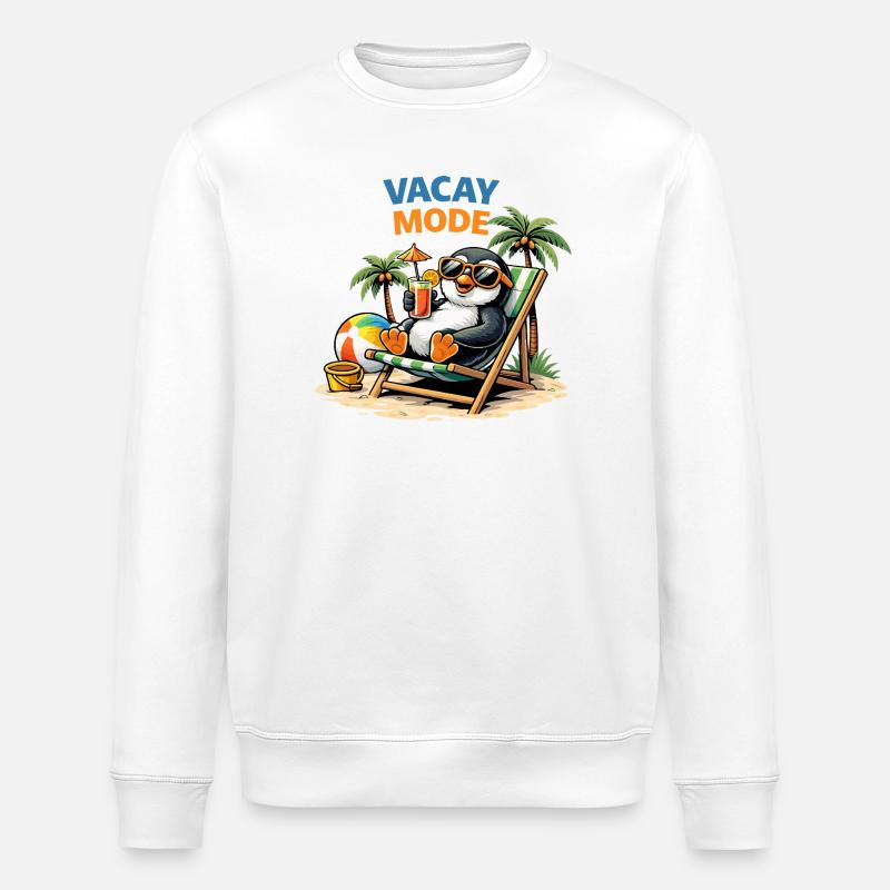 Vacay Mode Penguin Beach - Stanley/Stella ROLLER Unisex Organic Sweatshirt - white