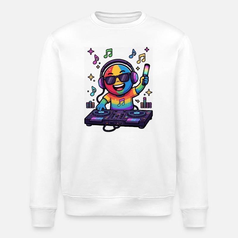 Rainbow DJ Emoticon - Stanley/Stella Unisex Bio-Sweatshirt ROLLER - Weiß
