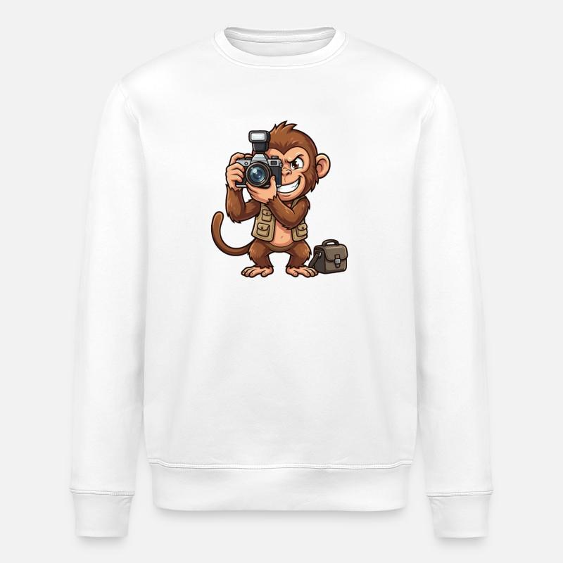Adventure Monkey with Camera - Stanley/Stella ROLLER Unisex Organic Sweatshirt - white