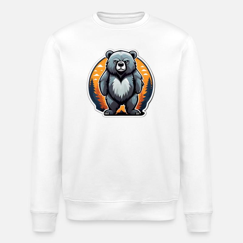 Ourson cartoon au coucher forestier - Sweat bio ROLLER Stanley/Stella Unisexe - blanc