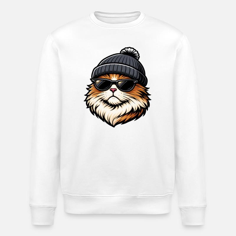 Katzencoolness mit Mütze & Sonnenbrille - Stanley/Stella Unisex Bio-Sweatshirt ROLLER - Weiß