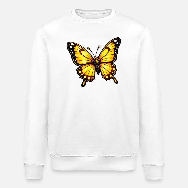 Yellow Orange Butterfly Pattern - Stanley/Stella ROLLER Unisex Organic Sweatshirt - white