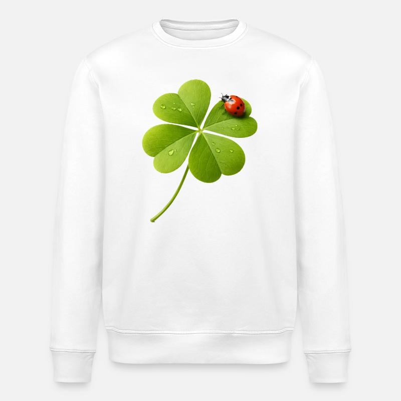 Vierblättriger Klee mit Marienkäfer  - Stanley/Stella Unisex Bio-Sweatshirt ROLLER - Weiß