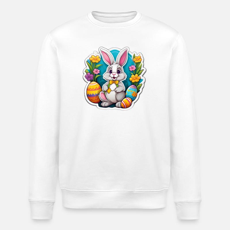 Lapin Pâques Pastel et Œufs Fleuris - Sweat bio ROLLER Stanley/Stella Unisexe - blanc