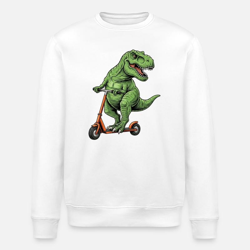 Dinosaurier-Roller T-Rex auf Scooter-Geschenken - Stanley/Stella Unisex Bio-Sweatshirt ROLLER - Weiß