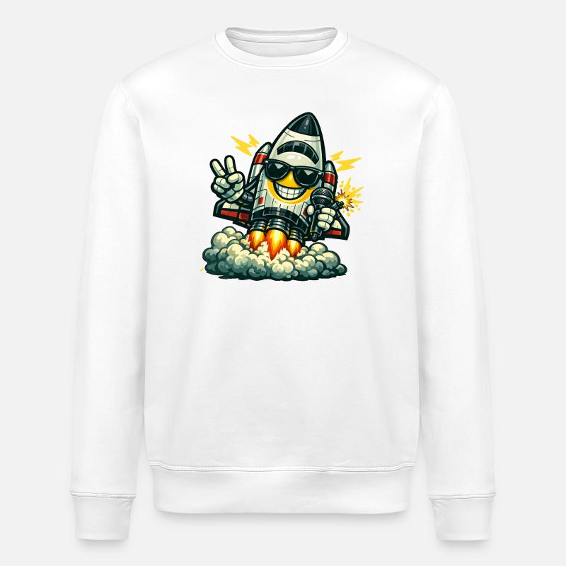 Canard Fusée Spatiale avec Micro - Sweat bio ROLLER Stanley/Stella Unisexe - blanc
