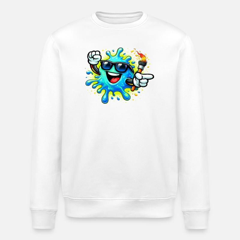 Cheerful Paint Splash with Sunglasses - Stanley/Stella ROLLER Unisex Organic Sweatshirt - white