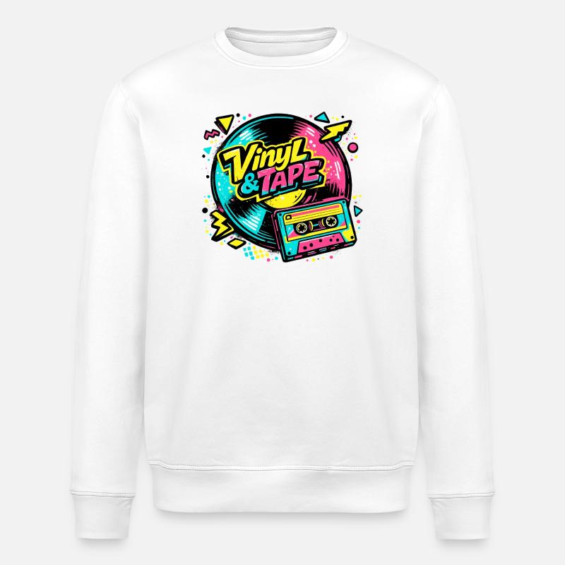 Vinyle & Cassette Néon Rétro - Sweat bio ROLLER Stanley/Stella Unisexe - blanc