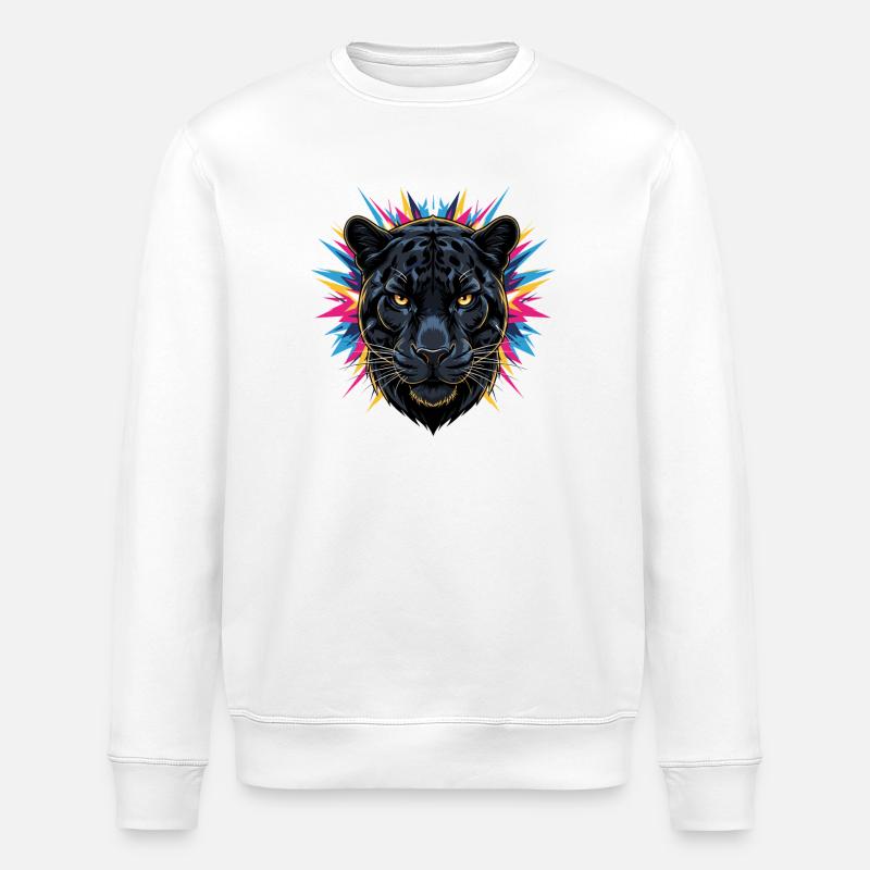 Neon Panther Head with Paint Splashes - Stanley/Stella ROLLER Unisex Organic Sweatshirt - white