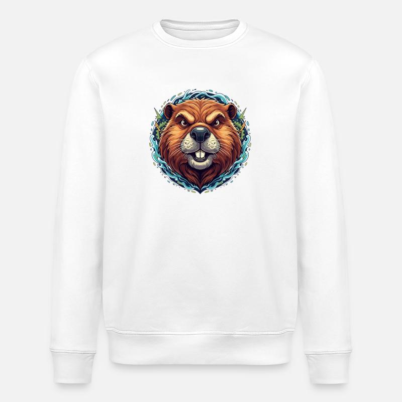 Leuchtender Biber im Neonring - Stanley/Stella Unisex Bio-Sweatshirt ROLLER - Weiß