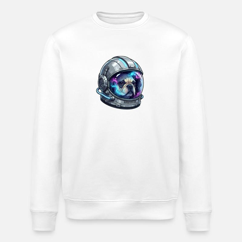 Astronauten Hund Frenchie Space - Stanley/Stella Unisex Bio-Sweatshirt ROLLER - Weiß