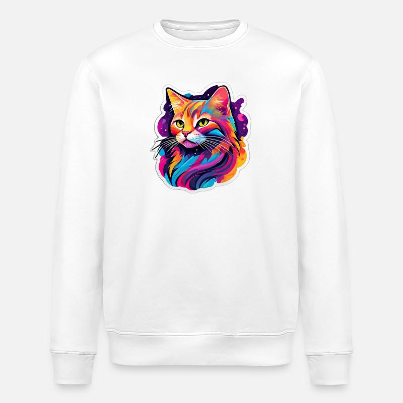 Chat Éclatant Arc en Ciel - Sweat bio ROLLER Stanley/Stella Unisexe - blanc