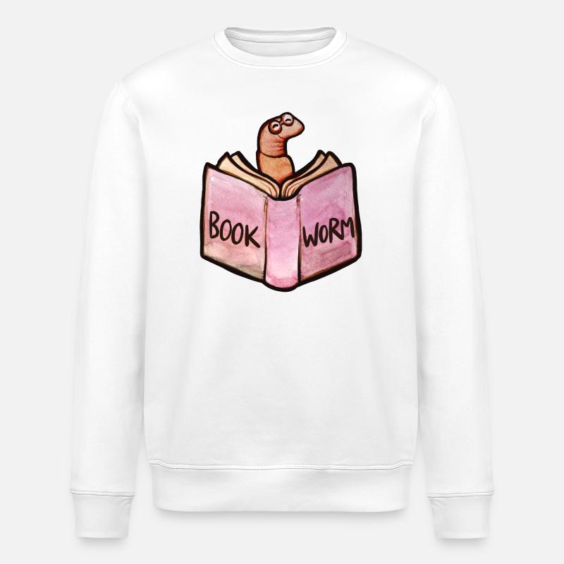 Bookworm Reader: Pink Open Book - Stanley/Stella ROLLER Unisex Organic Sweatshirt - white