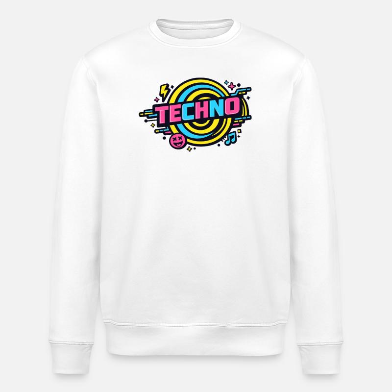 Techno Neon Retro Circle - Sweat bio ROLLER Stanley/Stella Unisexe - blanc