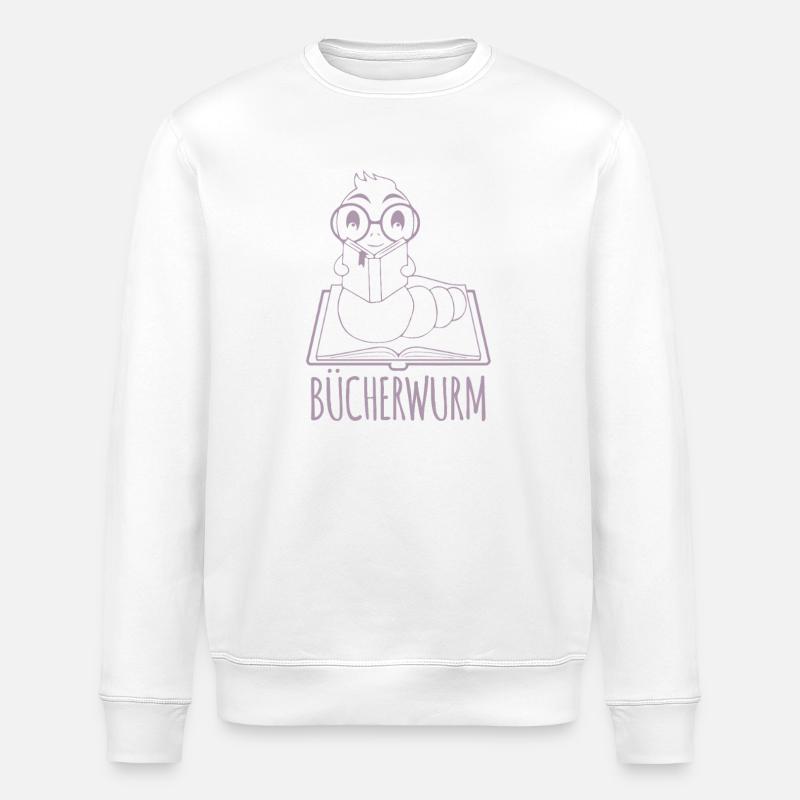 Bücherwurm Silhouette Minimalistisch Nerd - Stanley/Stella Unisex Bio-Sweatshirt ROLLER - Weiß