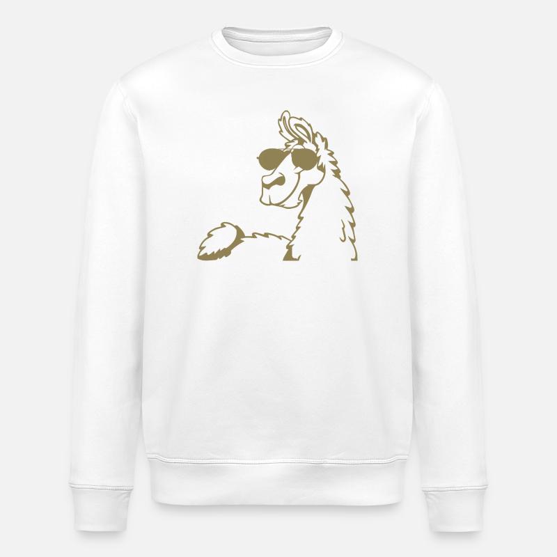 Cool Llama Alpaca Sunglasses Silhouette - Stanley/Stella ROLLER Unisex Organic Sweatshirt - white