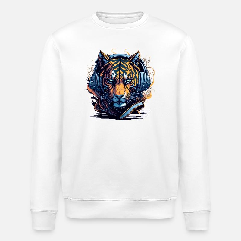 DJ  Kopfhörern Neonflair - Stanley/Stella Unisex Bio-Sweatshirt ROLLER - Weiß
