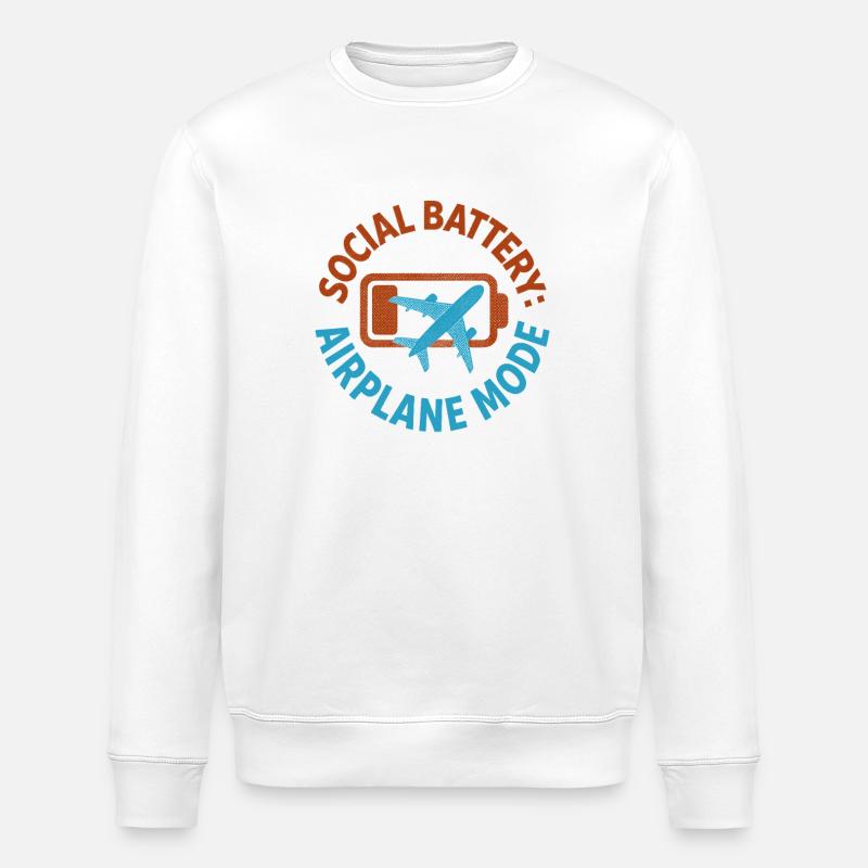 Batterie sociale vide | Introverti voyageur - Sweat bio ROLLER Stanley/Stella Unisexe - blanc
