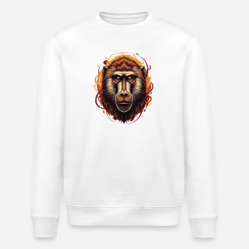 Baboon Monkey Portrait - Stanley/Stella ROLLER Unisex Organic Sweatshirt - white