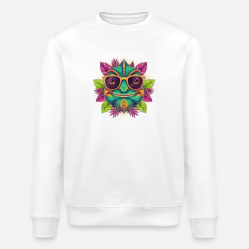Tropen Dino mit Sonnenbrille - Stanley/Stella Unisex Bio-Sweatshirt ROLLER - Weiß