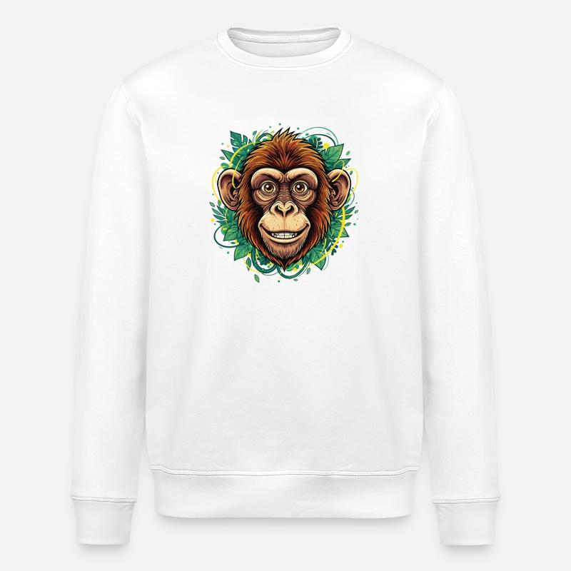 Tropischer Affenkopf mit Blattkranz - Stanley/Stella Unisex Bio-Sweatshirt ROLLER - Weiß