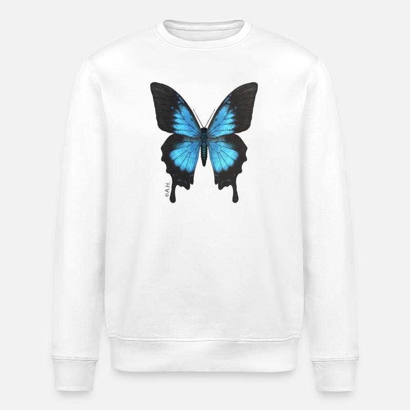 Blauer Schmetterling Neonflügel - Stanley/Stella Unisex Bio-Sweatshirt ROLLER - Weiß