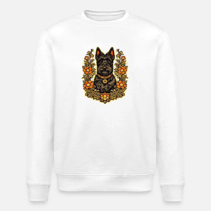 Floral Frame Scottish Terrier - Stanley/Stella Unisex Bio-Sweatshirt ROLLER - Weiß