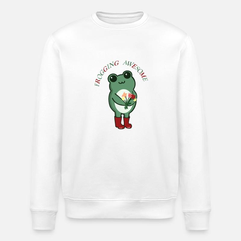 Frogging Awesome – Süßer Frosch mit Blumen - Stanley/Stella Unisex Bio-Sweatshirt ROLLER - Weiß