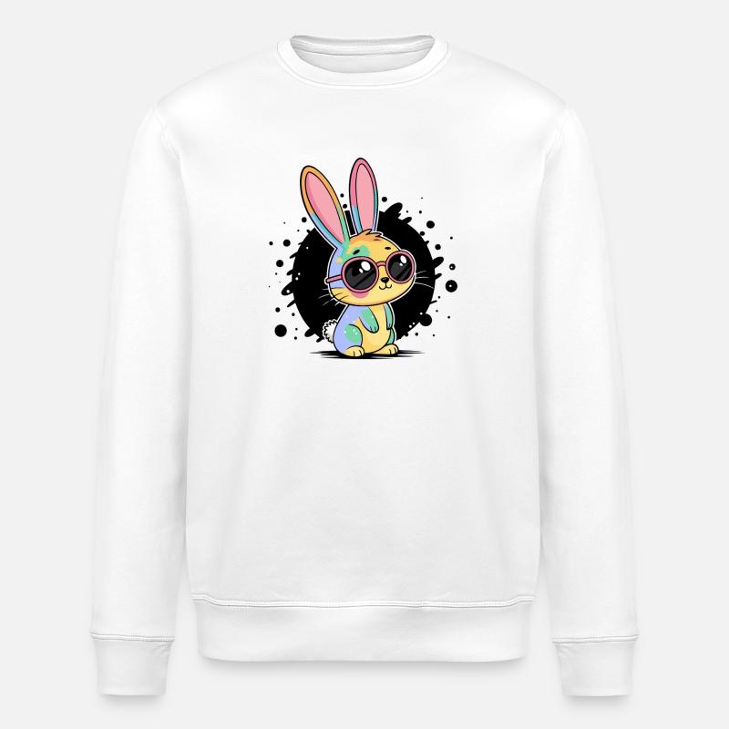 Rainbow Bunny Pastel Glasses - Stanley/Stella ROLLER Unisex Organic Sweatshirt - white