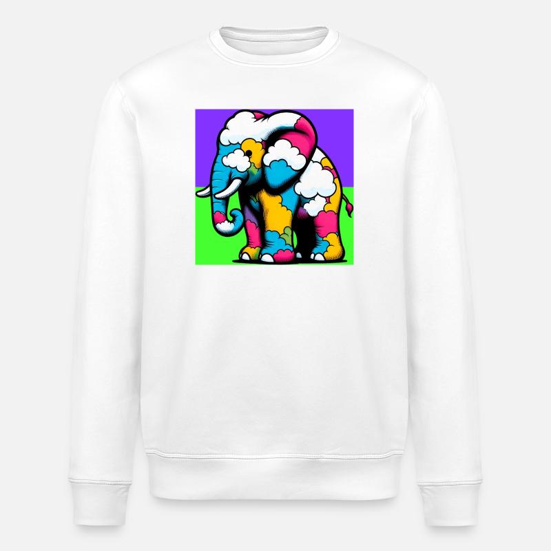 Elephant with Cloud and Clouds - Stanley/Stella ROLLER Unisex Organic Sweatshirt - white