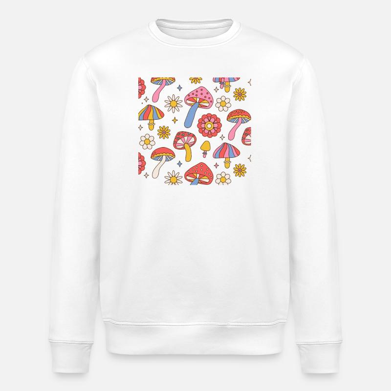 Retro Mushroom Flower Pattern 70s Design - Stanley/Stella Unisex Bio-Sweatshirt ROLLER - Weiß