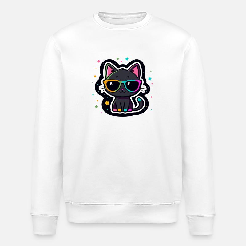 Schwarze Katzenregenbogenbrille - Stanley/Stella Unisex Bio-Sweatshirt ROLLER - Weiß