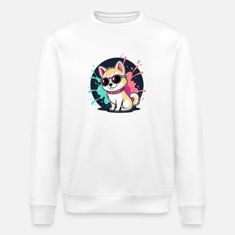 Chiot Kawaii Soleil et Lunettes - Sweat bio ROLLER Stanley/Stella Unisexe - blanc